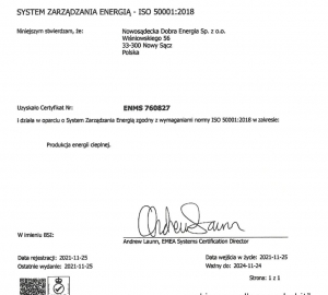 Certyfikat ISO 5001